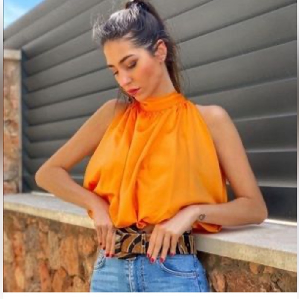 Zara Orange Halter-Style Top Size L
